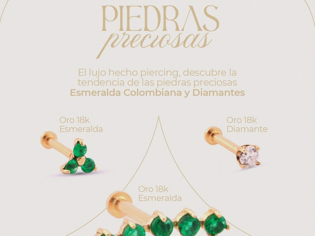 "El lujo hecho piercing: Descubre la tendencia de las joyas preciosas en piercings." Esmeralda Colombiana y Diamantes - Helix Body Jewelry - Tienda Online de Piercings