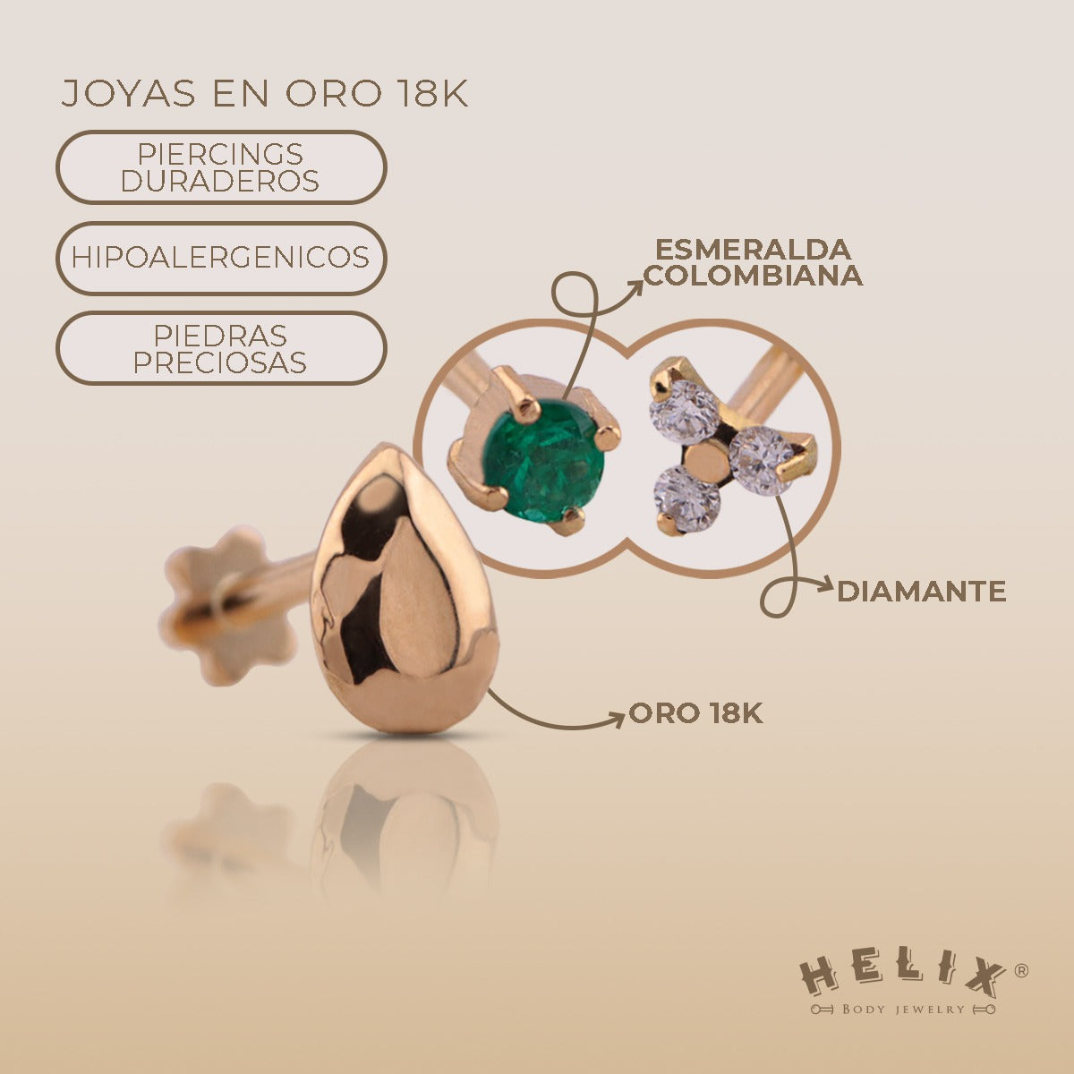 Piercings de Oro 14k con Zirconia Premium