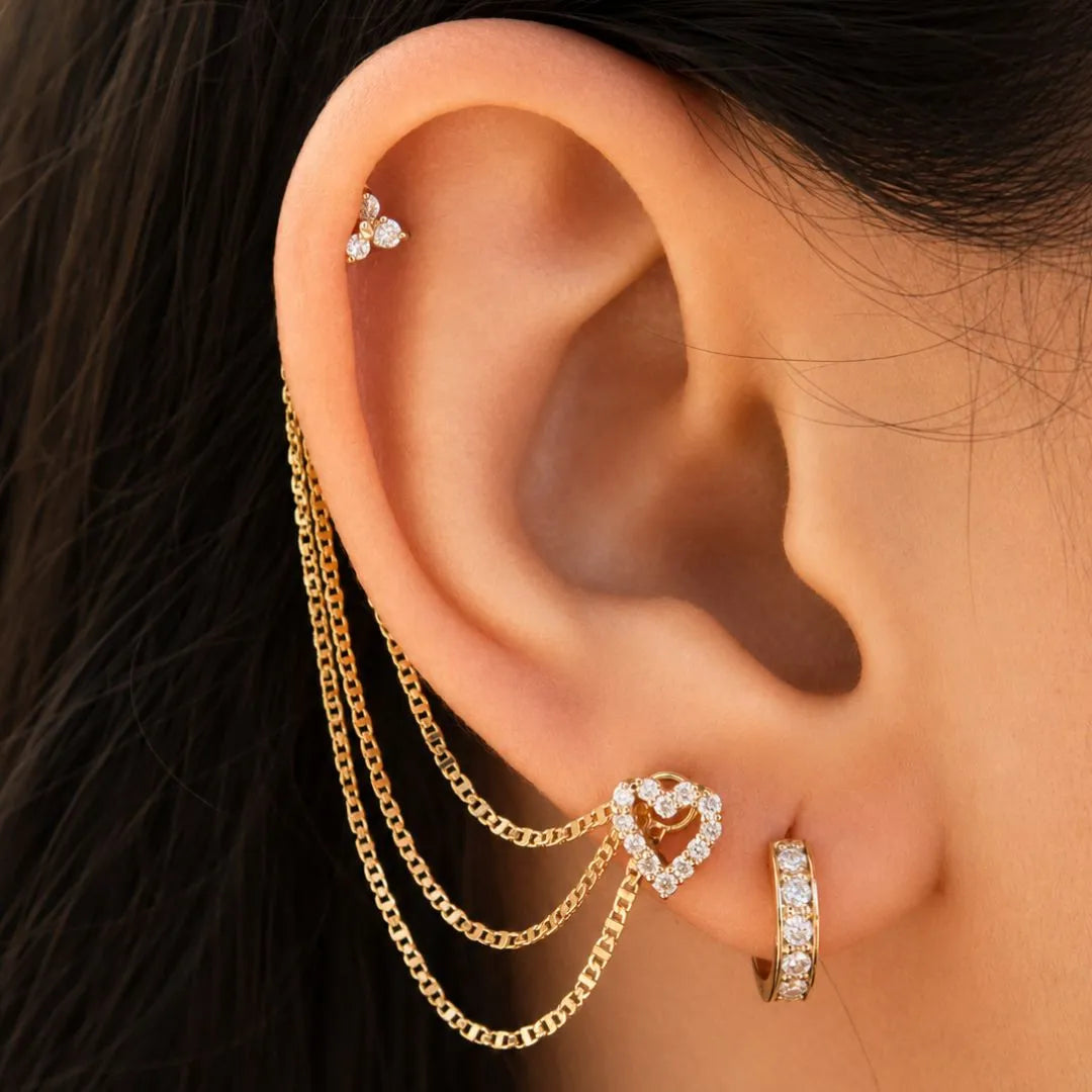 Cadena Diamantada Triple Oro 18K