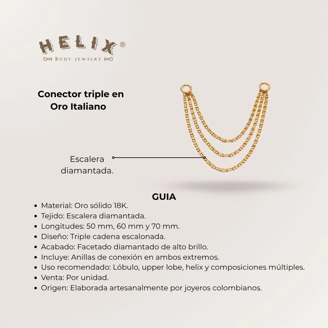 Cadena Diamantada Triple Oro 18K