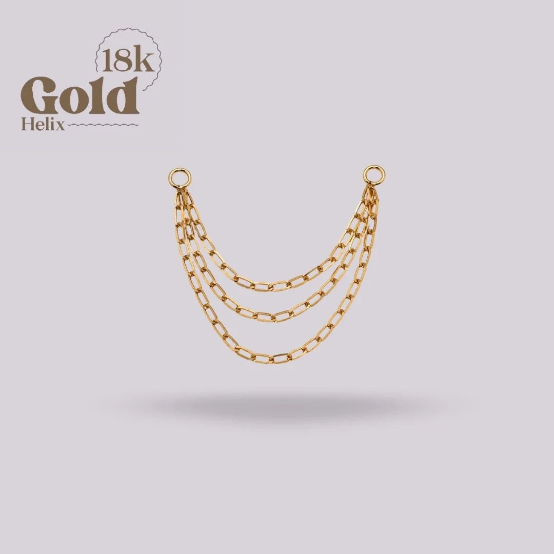Cadena Eslabón Oval triple Oro 18K