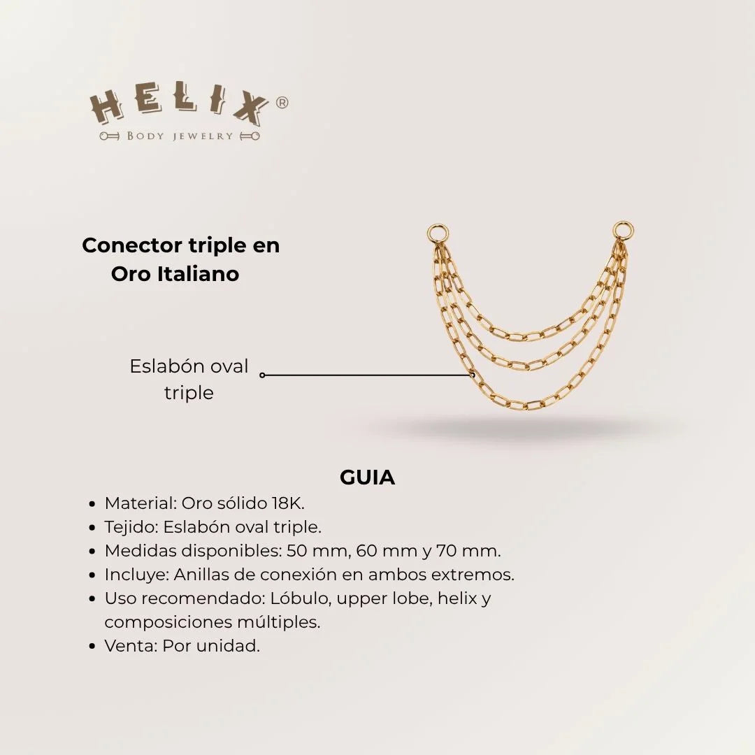 Cadena Eslabón Oval triple Oro 18K