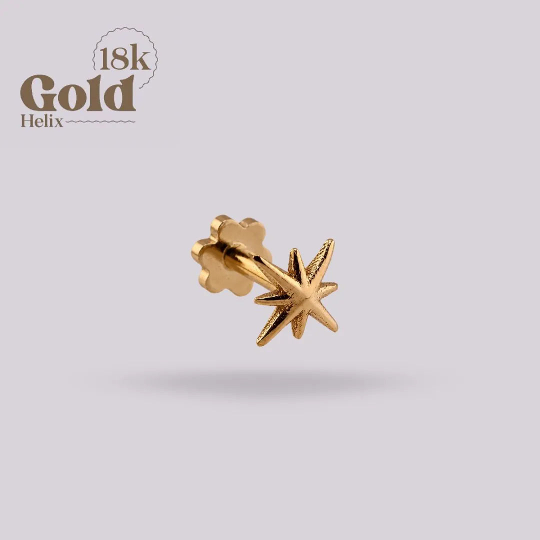 Labret Piercing Oro Sólido 18K Estrella de 8 Puntas