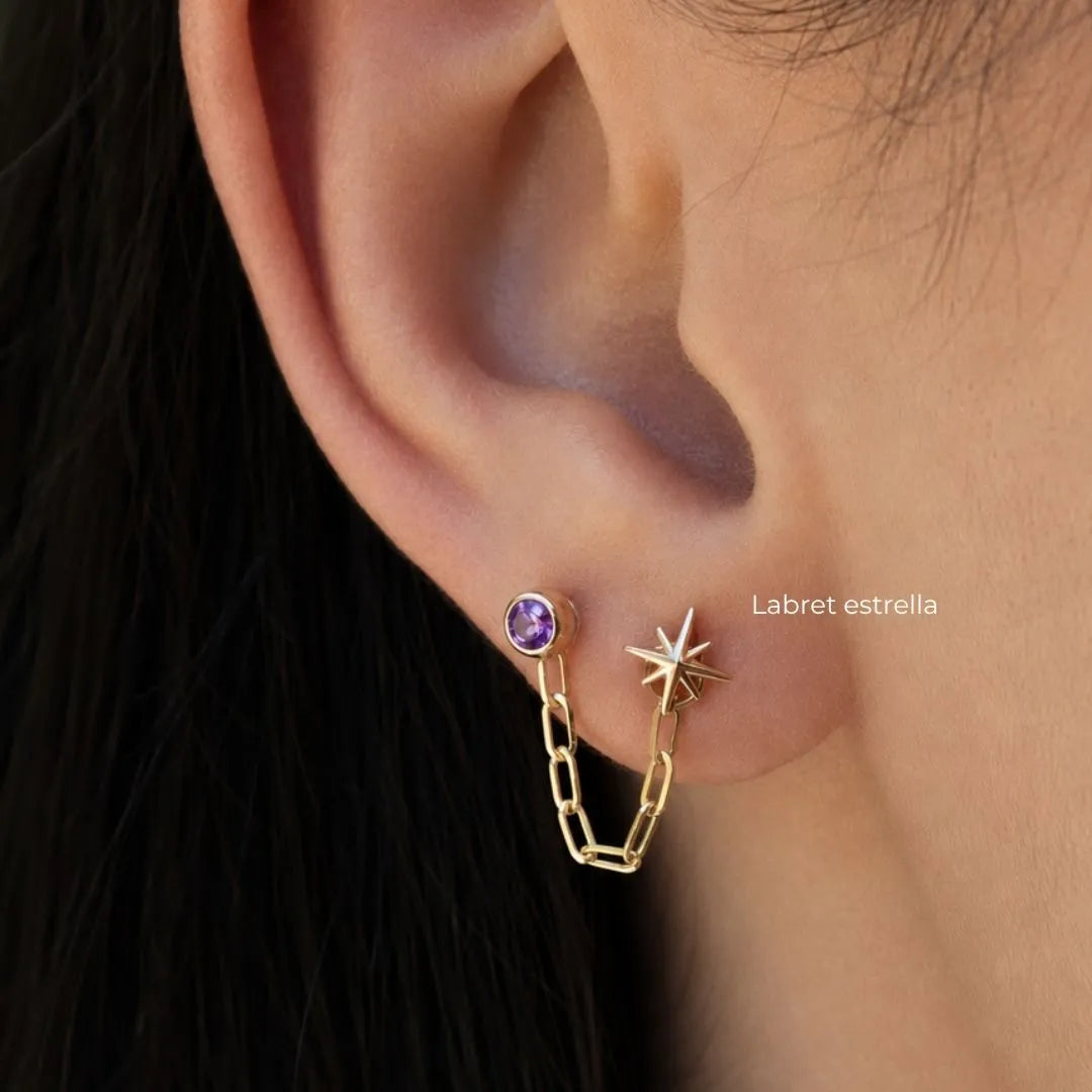 Labret Piercing Oro Sólido 18K Estrella de 8 Puntas