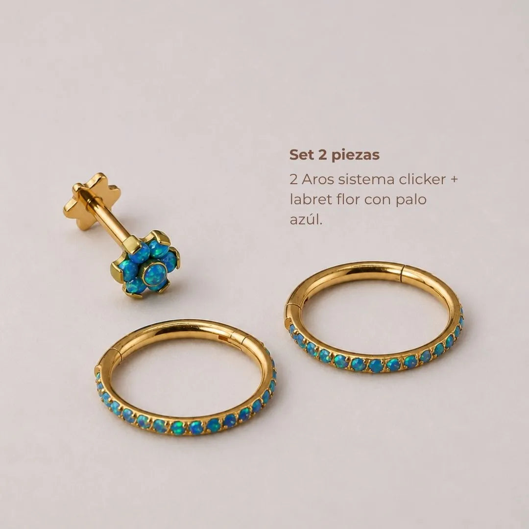 Set Aros y Flor con Ópalo Azul
