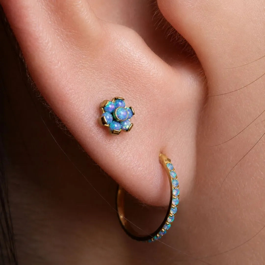 Set Aros y Flor con Ópalo Azul