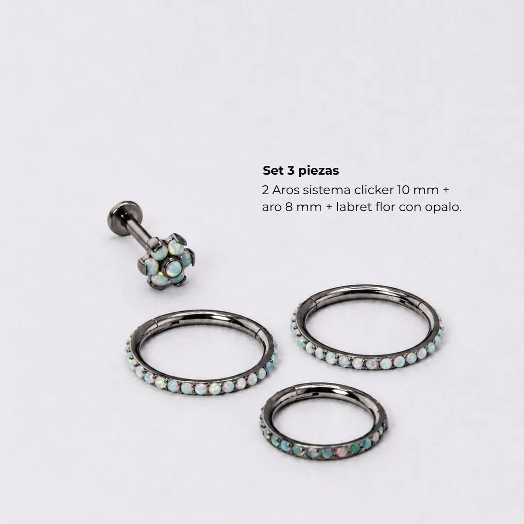 Set Aros y Flor Ópalo 3 Joyas Tornasol