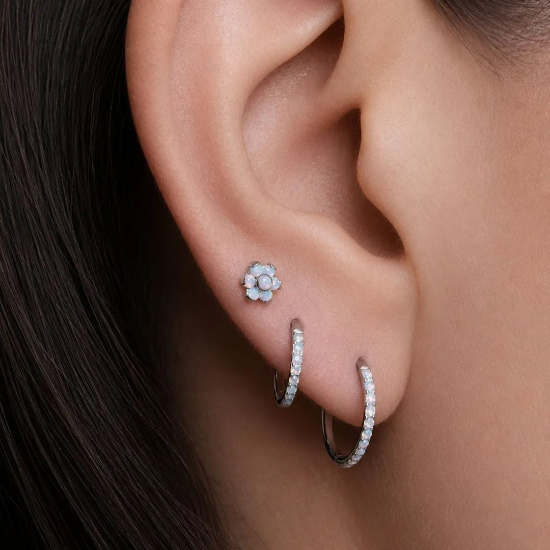 Set Aros y Flor Ópalo 3 Joyas Tornasol