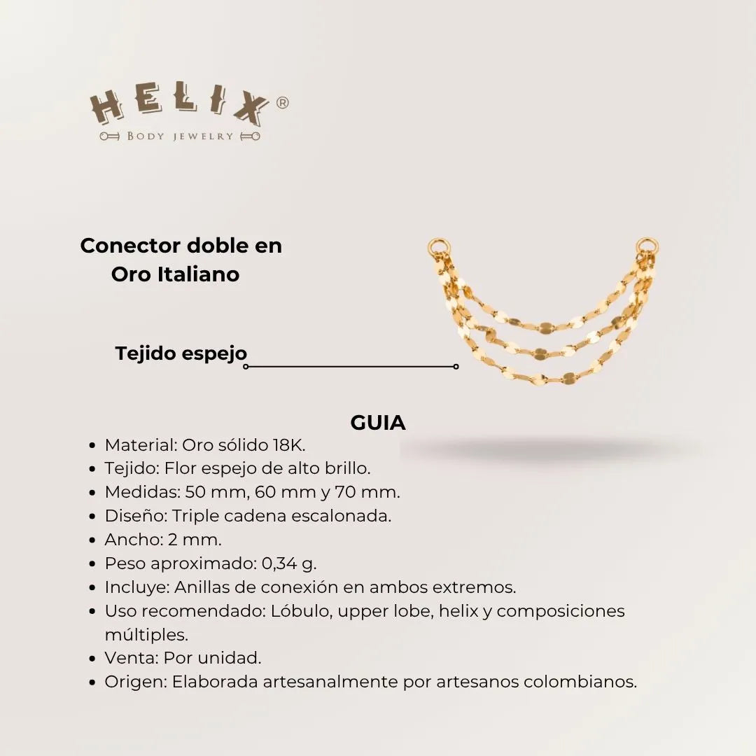 Cadena Flor Espejo Triple Oro 18K