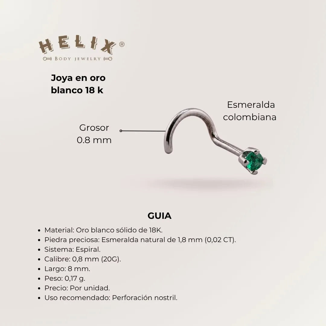 Nostril Oro Blanco 18K con Esmeralda Natural