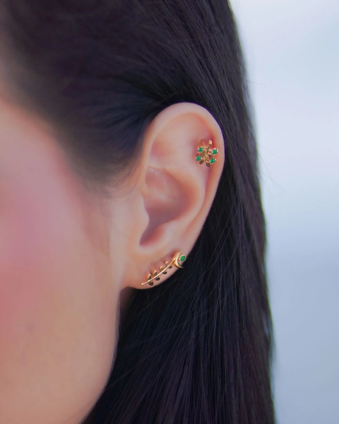 Labret Ramo de Esmeraldas Oro 18K