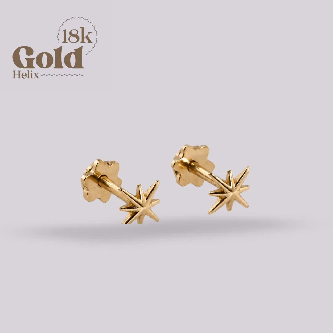 Aretes en Oro Sólido 18K Estrella de 8 Puntas
