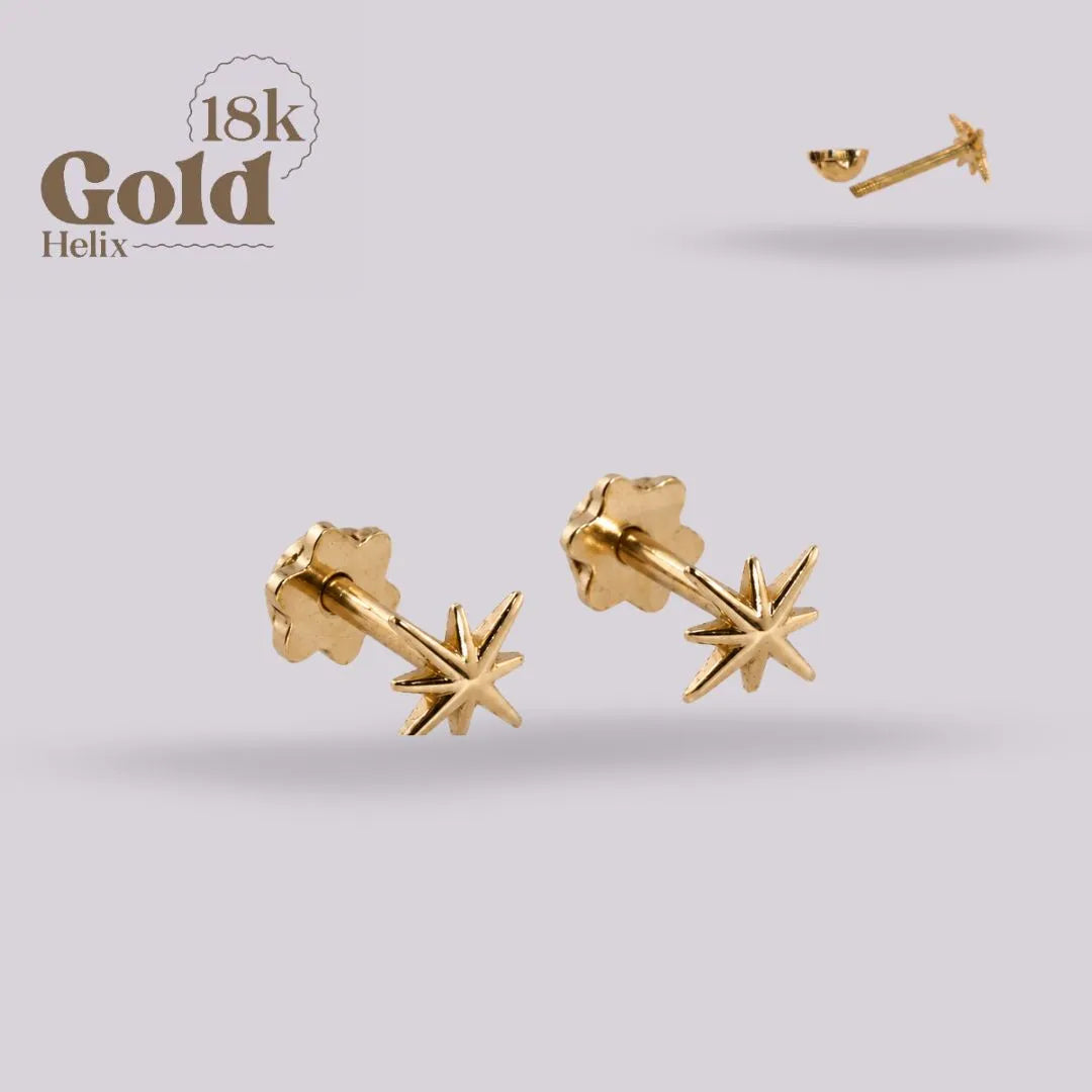 Aretes en Oro Sólido 18K Estrella de 8 Puntas