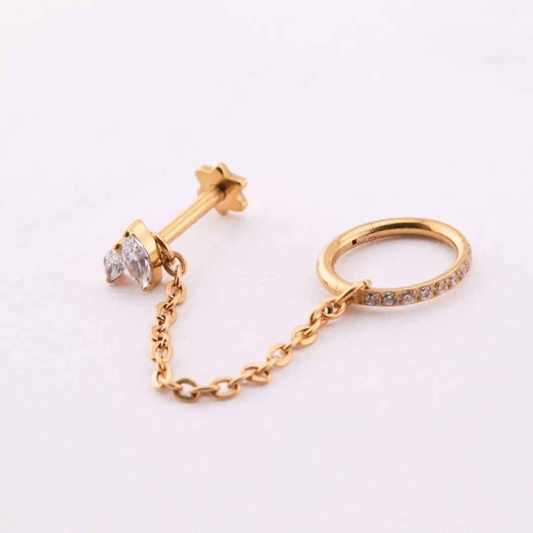 Joya con aro y labret pétalo con cadena