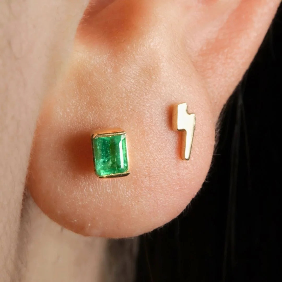 Labret esmeralda rectangular Oro Sólido 18K
