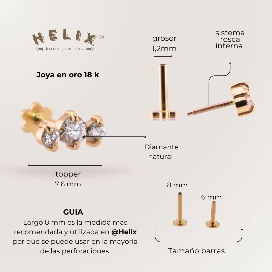 Labret Trio Diamantes en Oro 18K