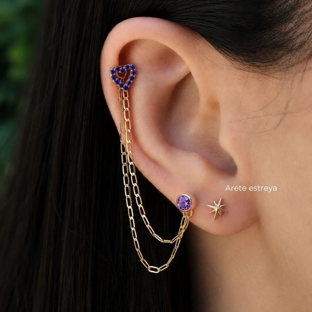 Aretes en Oro Sólido 18K Estrella de 8 Puntas