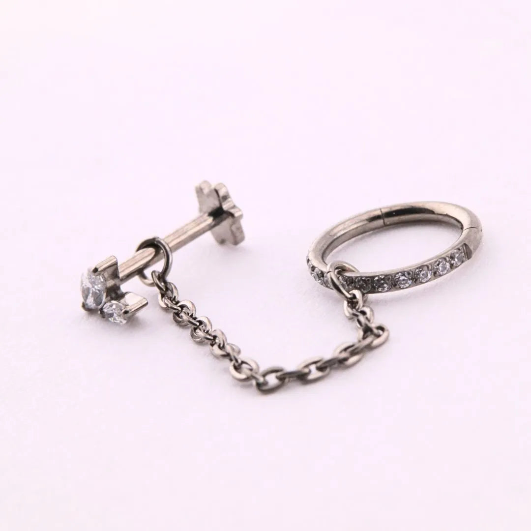 Joya con aro y labret pétalo con cadena