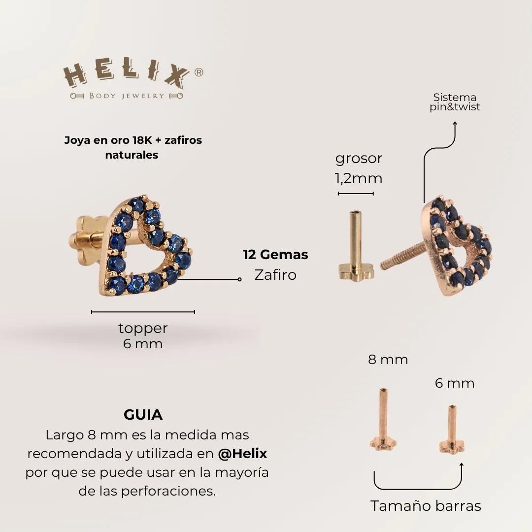 Labret Corazón Zafiro Oro 18K