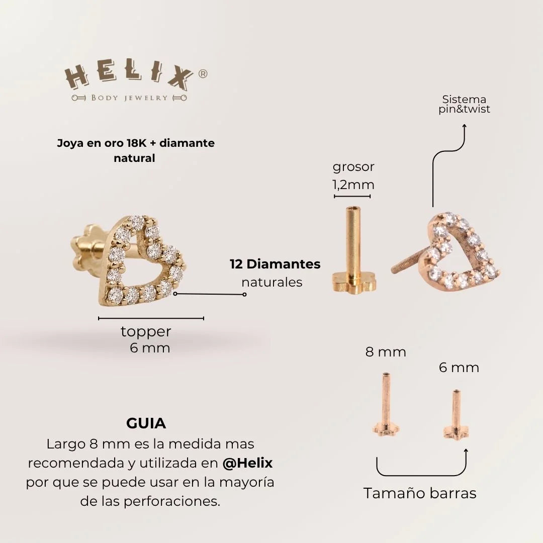 Labret Corazón Diamantes Oro 18K