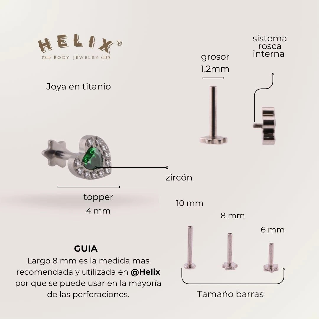 Labret Corazón Verde · Titanio Grado Implante