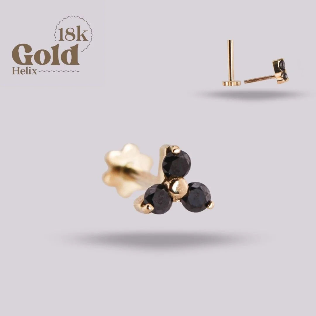 Labret Tify Diamante Negro Oro Sólido 18K