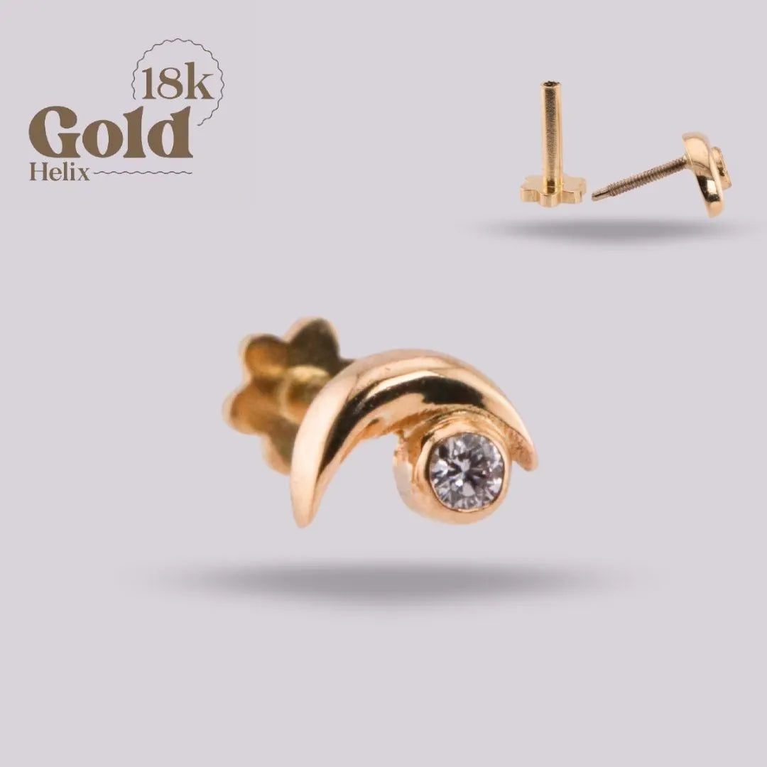 Labret Media Luna Oro 18K con Diamante