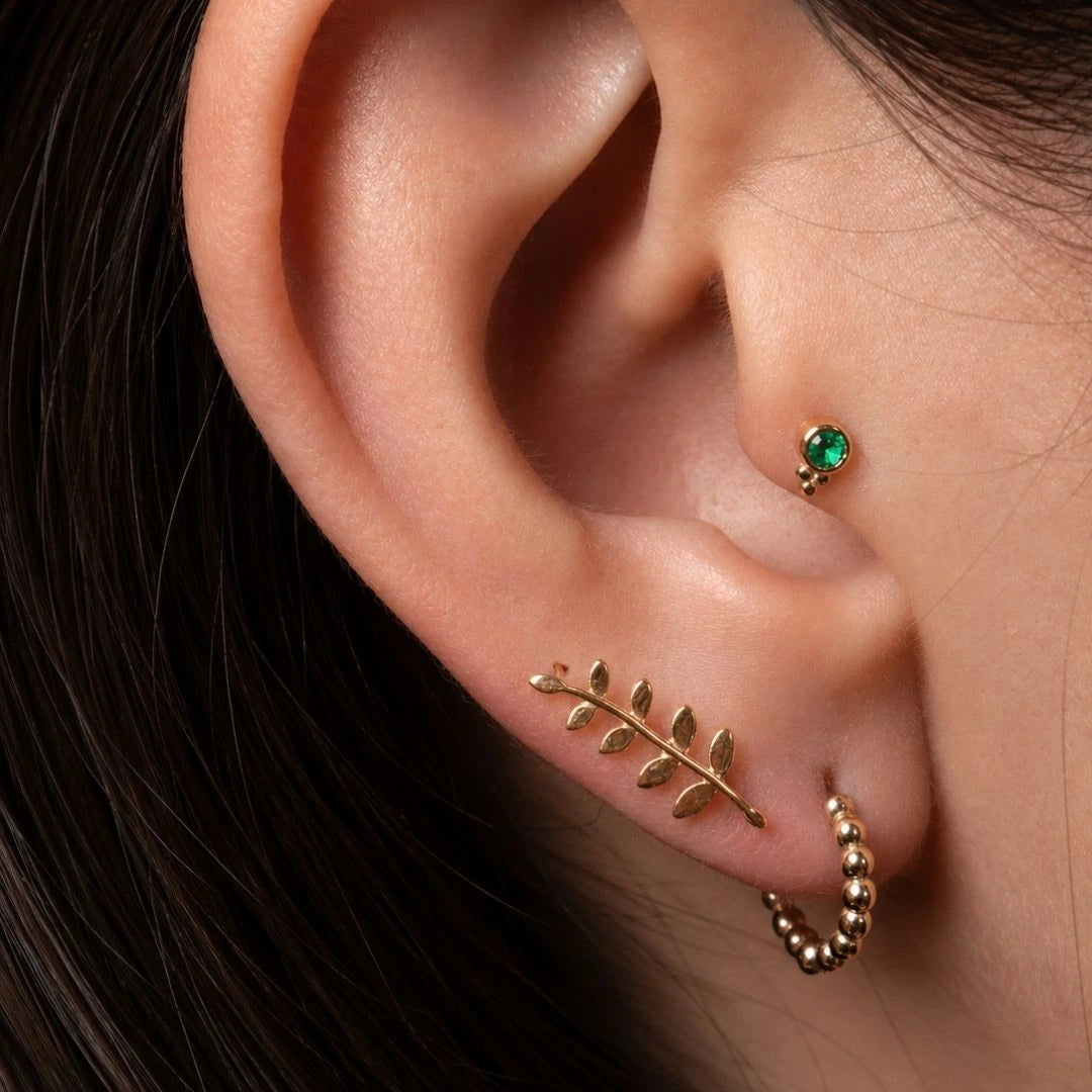 Labret Mini Esmeralda Oro 18K