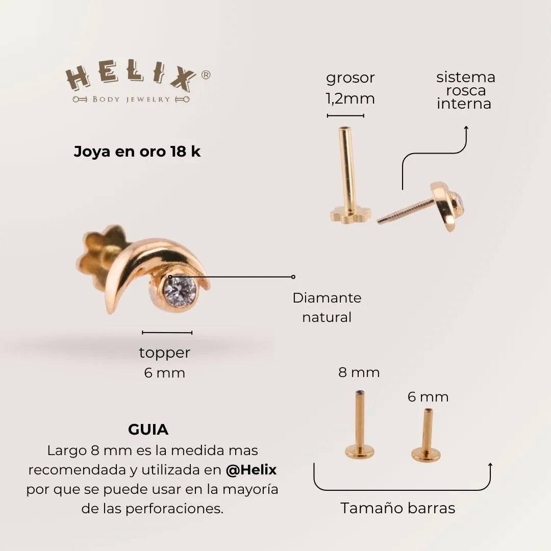 Labret Media Luna Oro 18K con Diamante