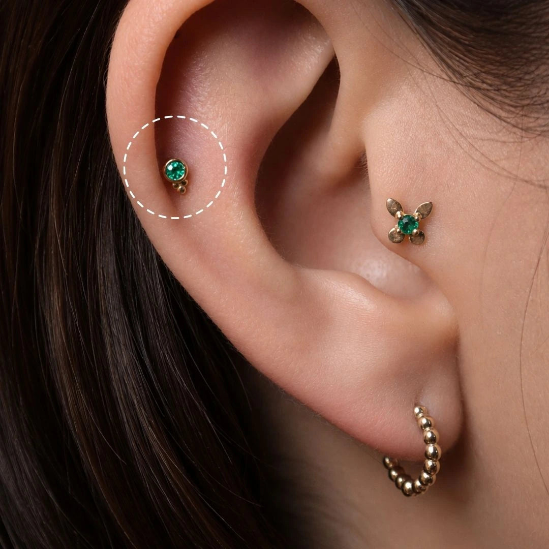 Labret Mini Esmeralda Oro 18K