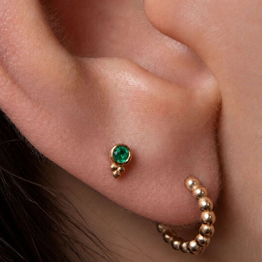 Labret Mini Esmeralda Oro 18K