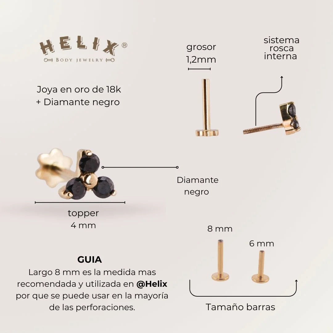 Labret Tify Diamante Negro Oro Sólido 18K