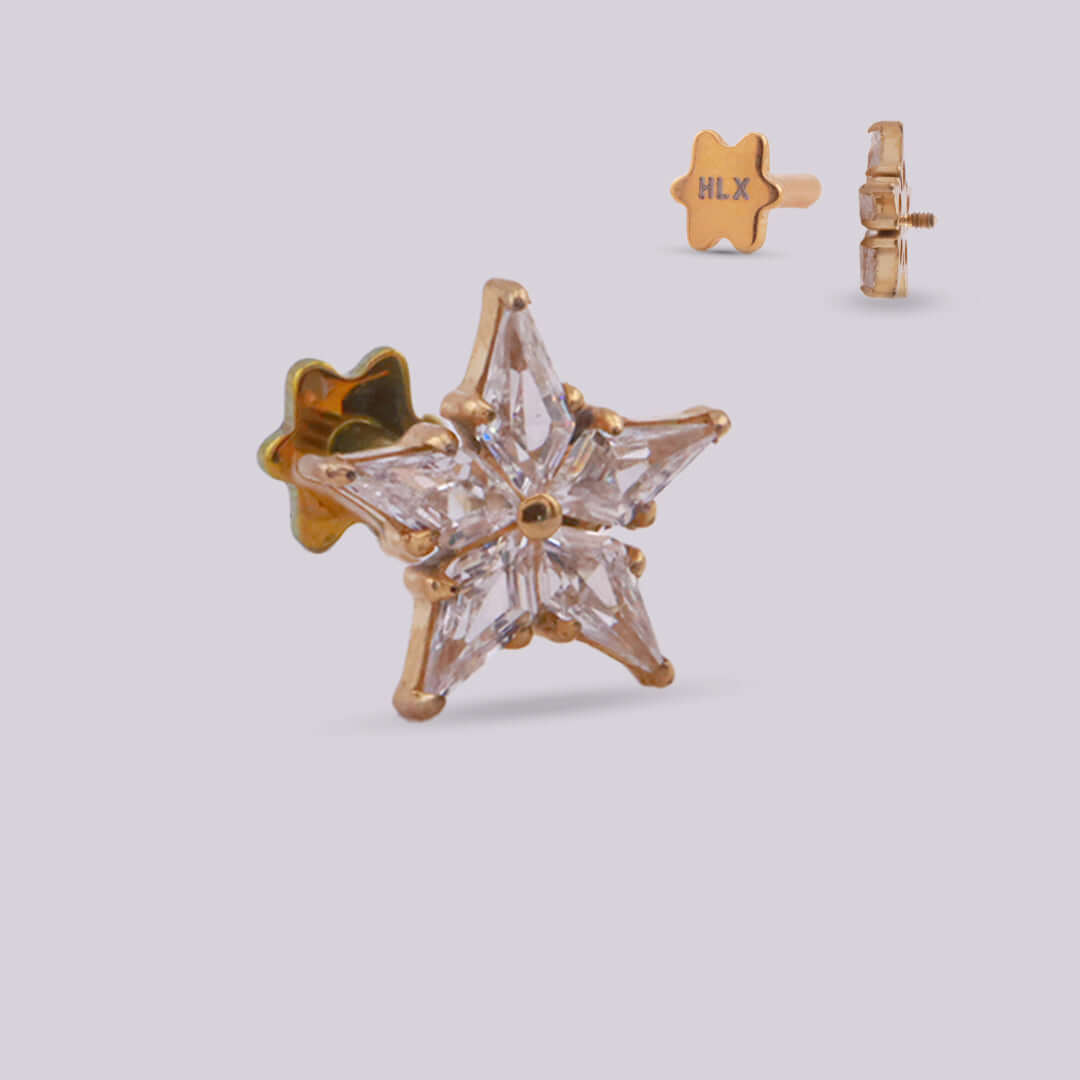 Labret de titanio con estrella y zircones - Helix Body Jewelry - Tienda Online de Piercings