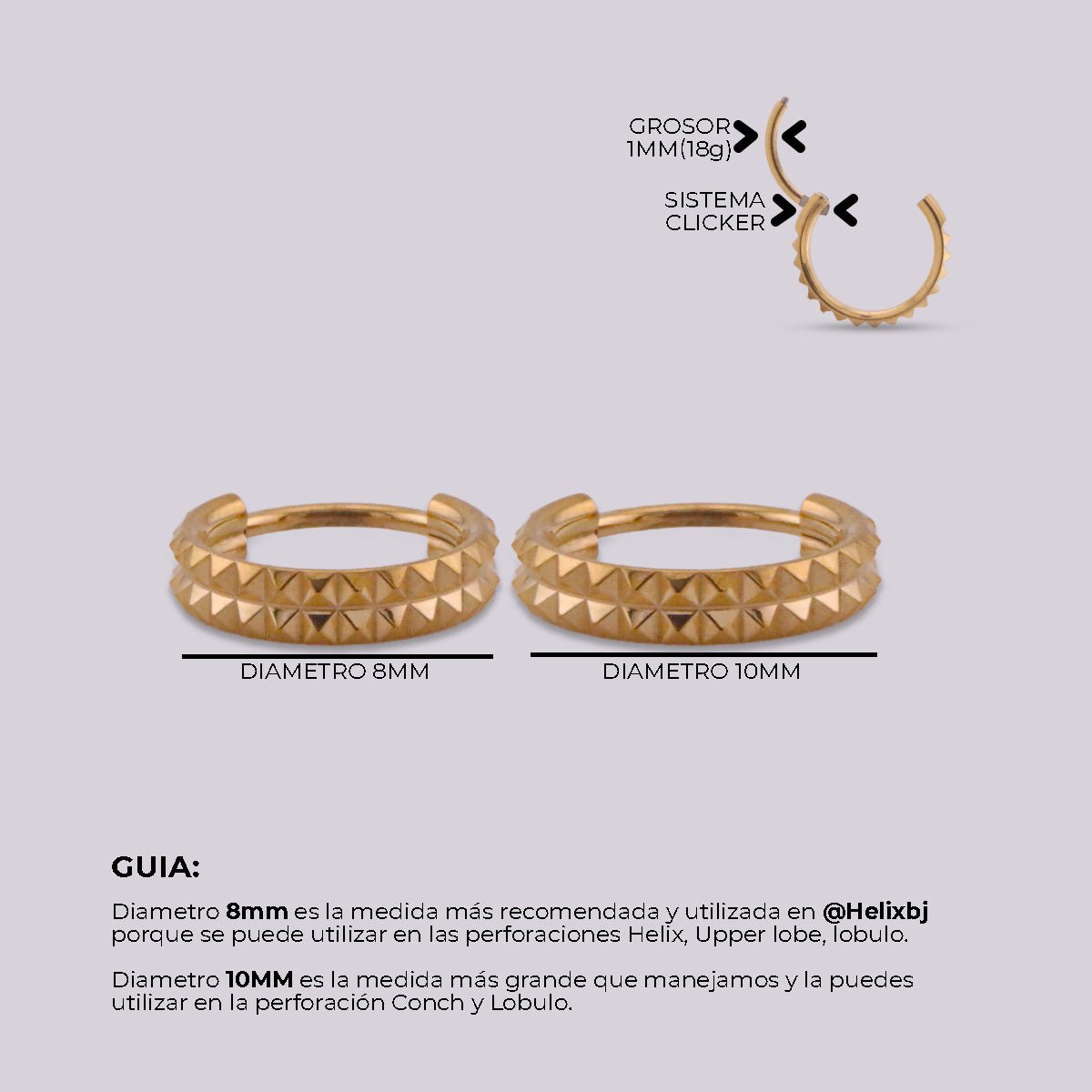 Arete en Titanio para oreja - Mila Dorado - Helix Body Jewelry - Tienda Online de Piercings