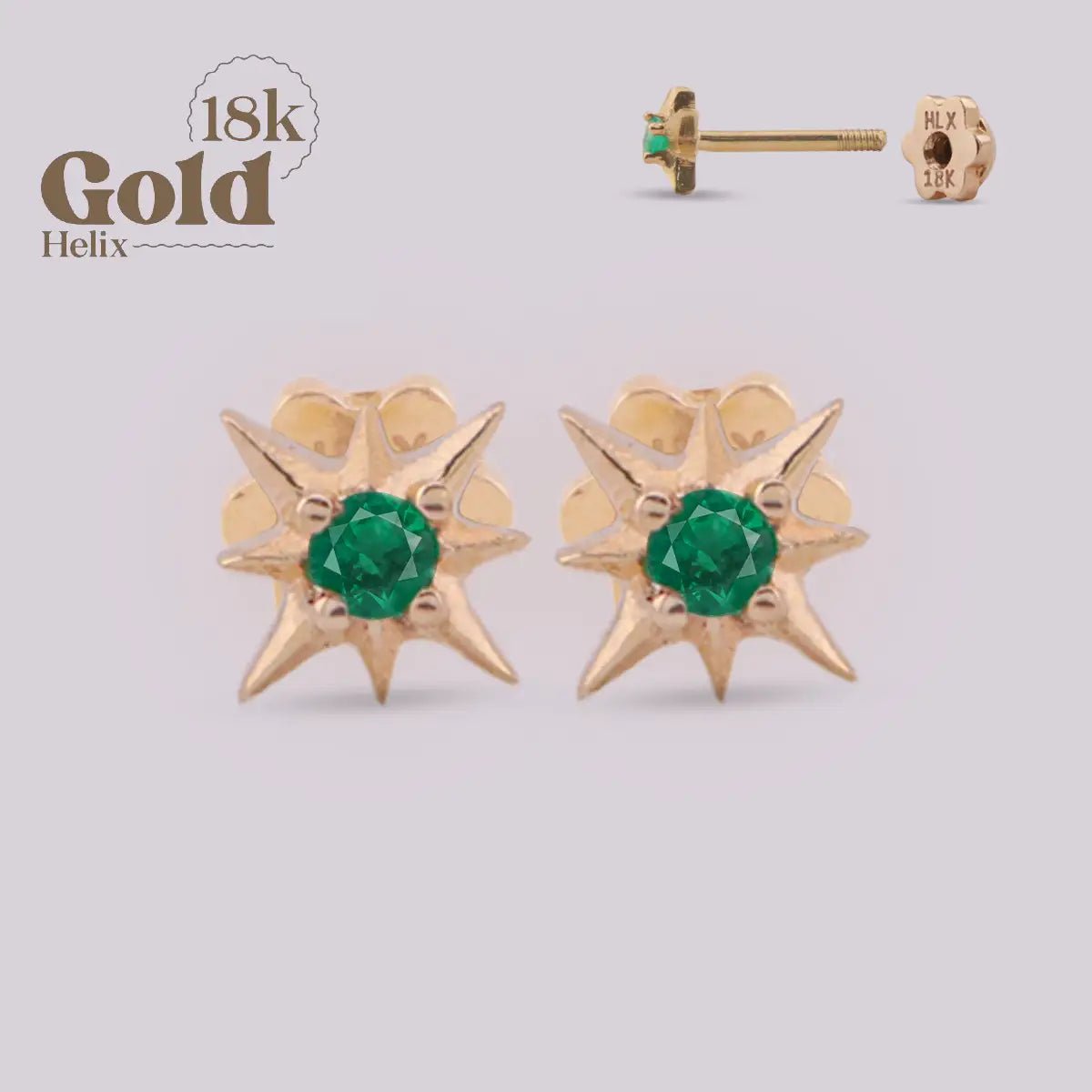 Arete Estrella de Oro 18K con Esmeralda – Diseño Celestial | Helix Body Jewelry - Helix Body Jewelry - Tienda Online de Piercings