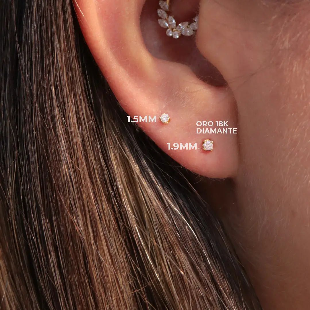 Aretes de Oro 18K con Diamante Natural – Diseño Helix "H" | Alta Joyería - Helix Body Jewelry - Tienda Online de Piercings