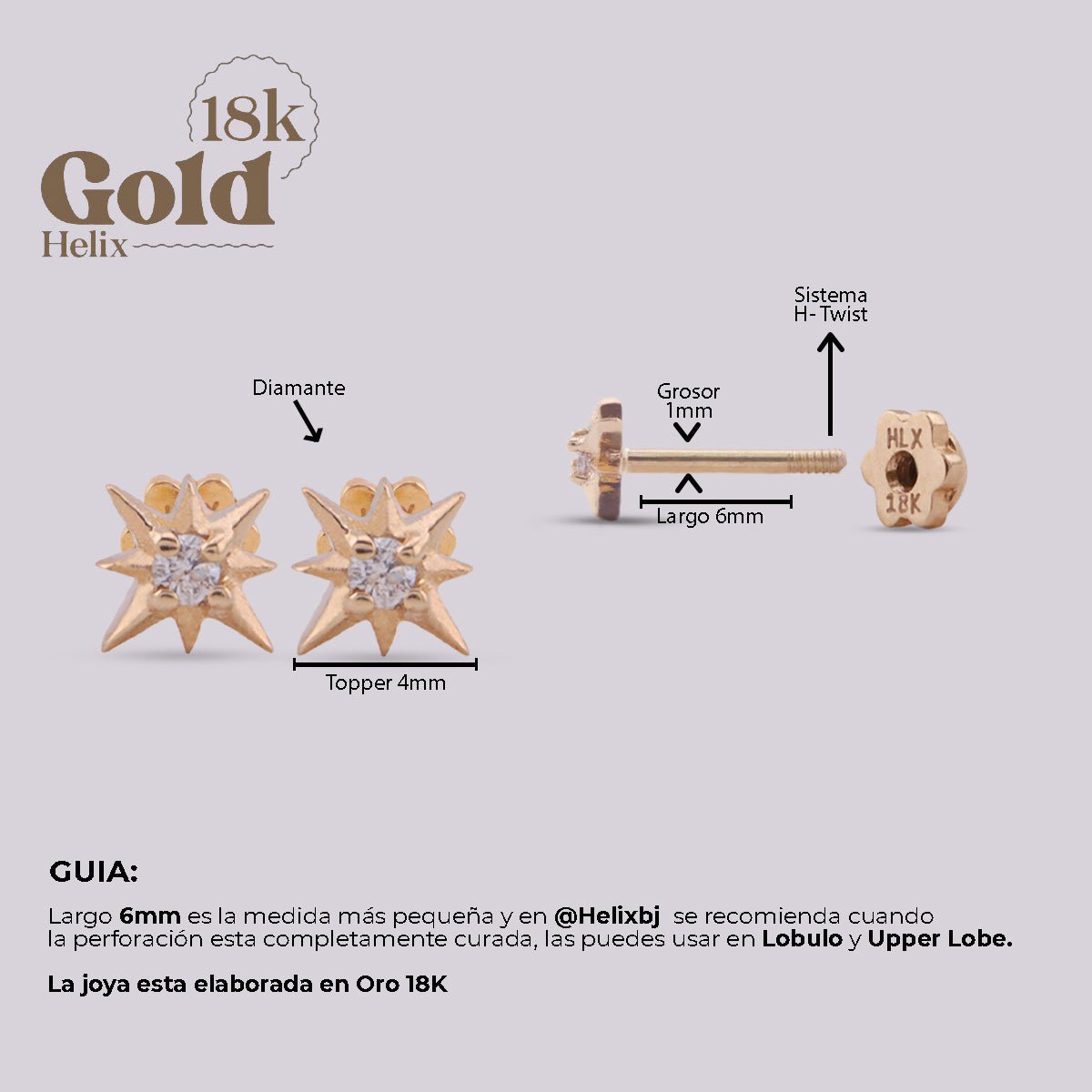 Arete Estrella de Oro 18K con Diamante – Diseño Celestial | Helix Body Jewelry - Helix Body Jewelry - Tienda Online de Piercings
