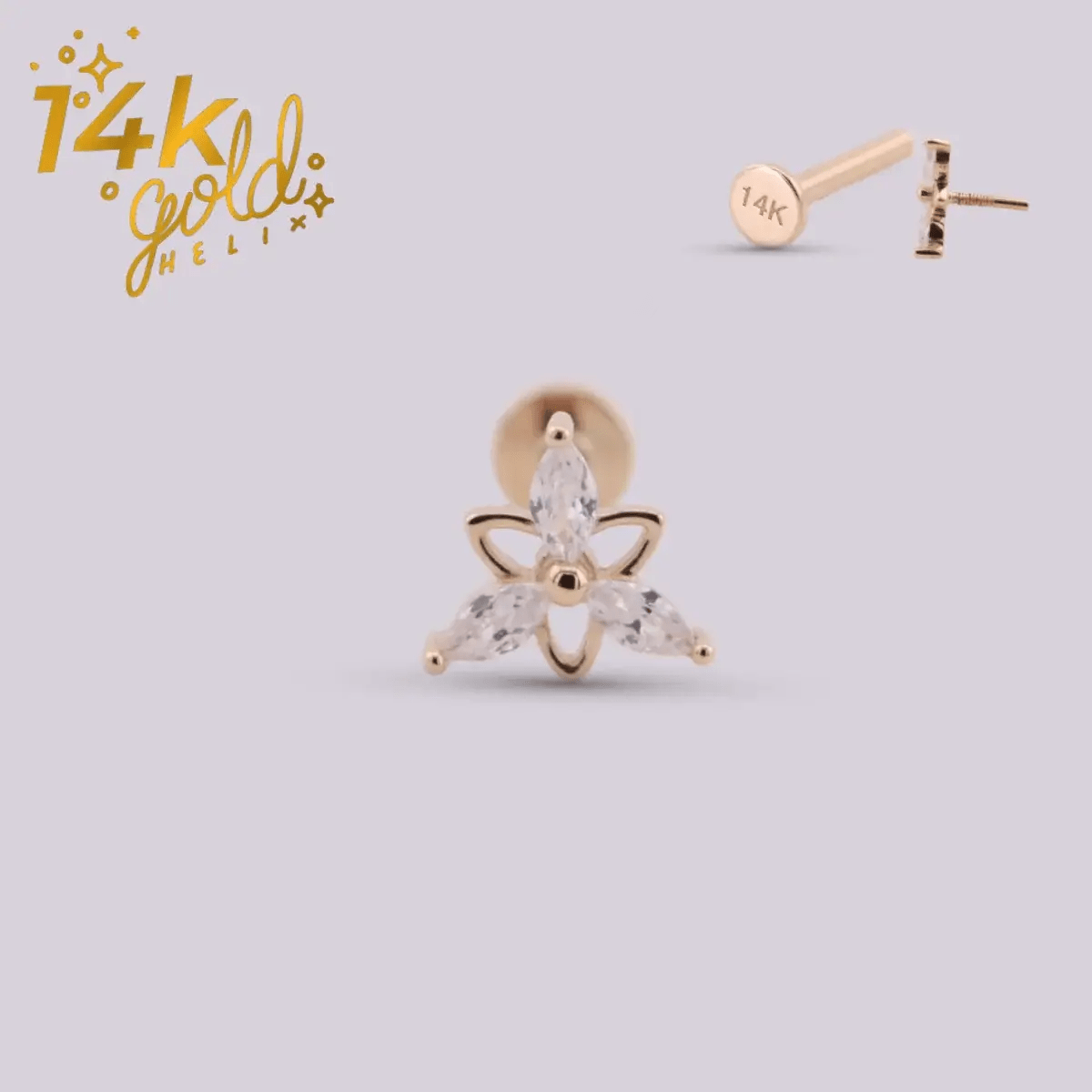 Arete en oro solido 14K con cristales Swarovski - Rigel - Helix Body Jewelry - Tienda Online de Piercings