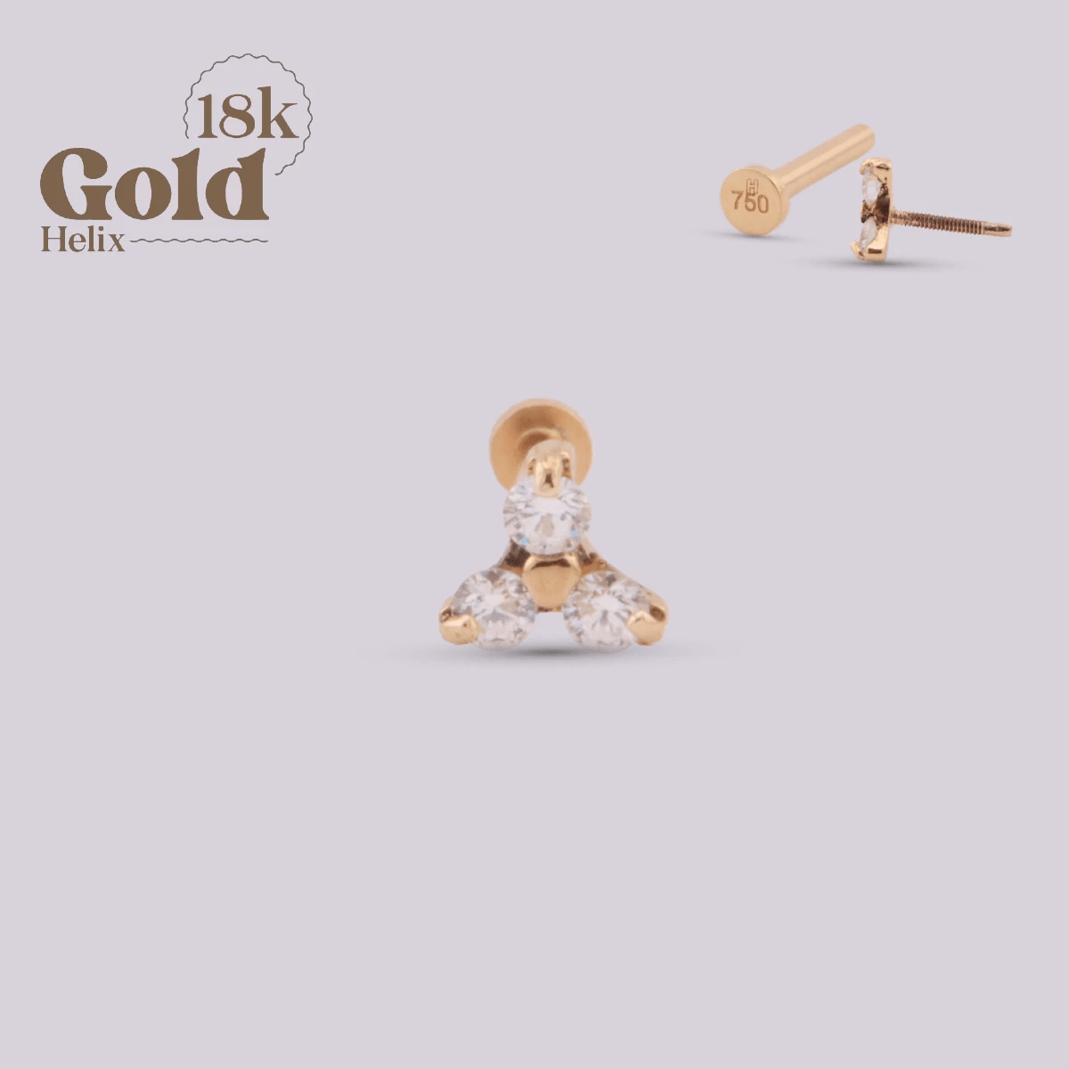 Joya para oreja con tres cristales de diamante - Helix Body Jewelry - Tienda Online de Piercings