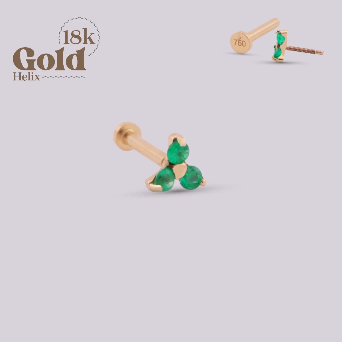 Pendiente con tres incrustaciones de esmeraldas colombianas. - Helix Body Jewelry - Tienda Online de Piercings