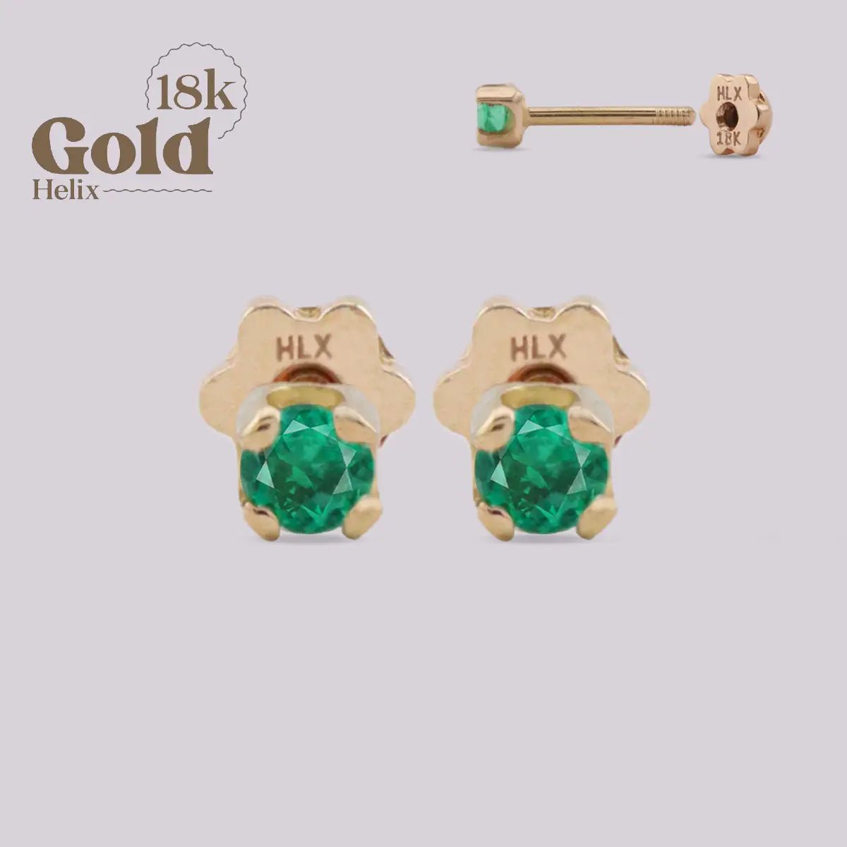Aretes de Oro 18K con Esmeralda Colombiana – Diseño Exclusivo Helix "H" - Helix Body Jewelry - Tienda Online de Piercings