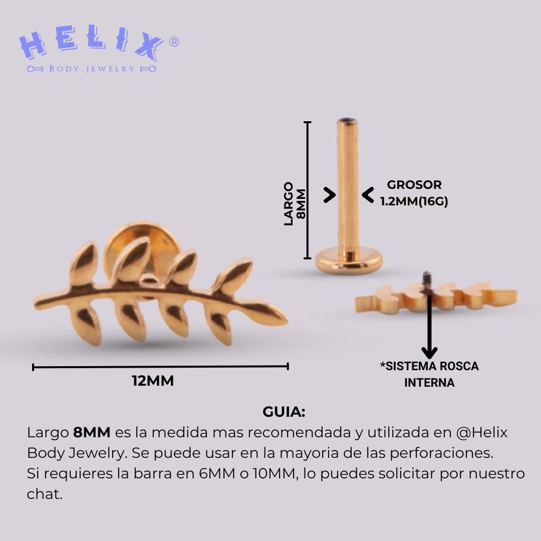 Labret en Titanio con forma de Rama - Helix Body Jewelry - Tienda Online de Piercings