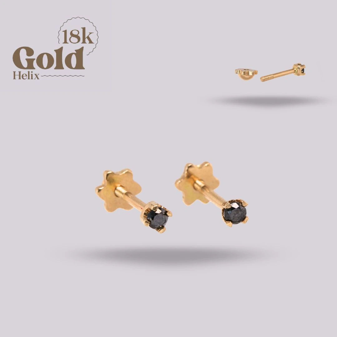 Aretes Diamante negro 2mm Oro 18K