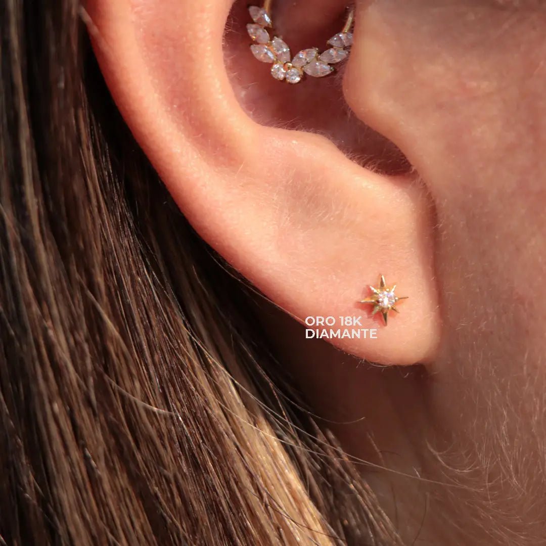 Arete Estrella de Oro 18K con Diamante – Diseño Celestial | Helix Body Jewelry - Helix Body Jewelry - Tienda Online de Piercings