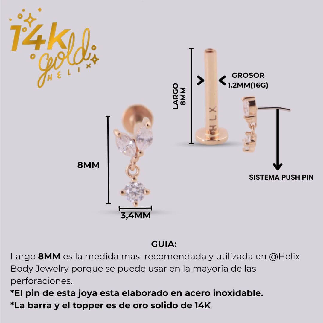 Joya con forma de pétalo y cristales swarovski - Aroa - Helix Body Jewelry - Tienda Online de Piercings