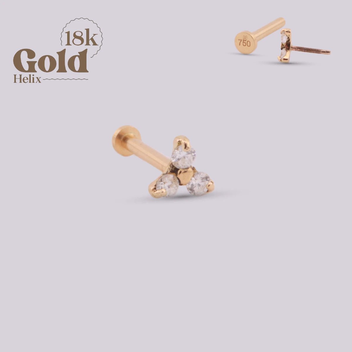 Joya para oreja con tres cristales de diamante - Helix Body Jewelry - Tienda Online de Piercings