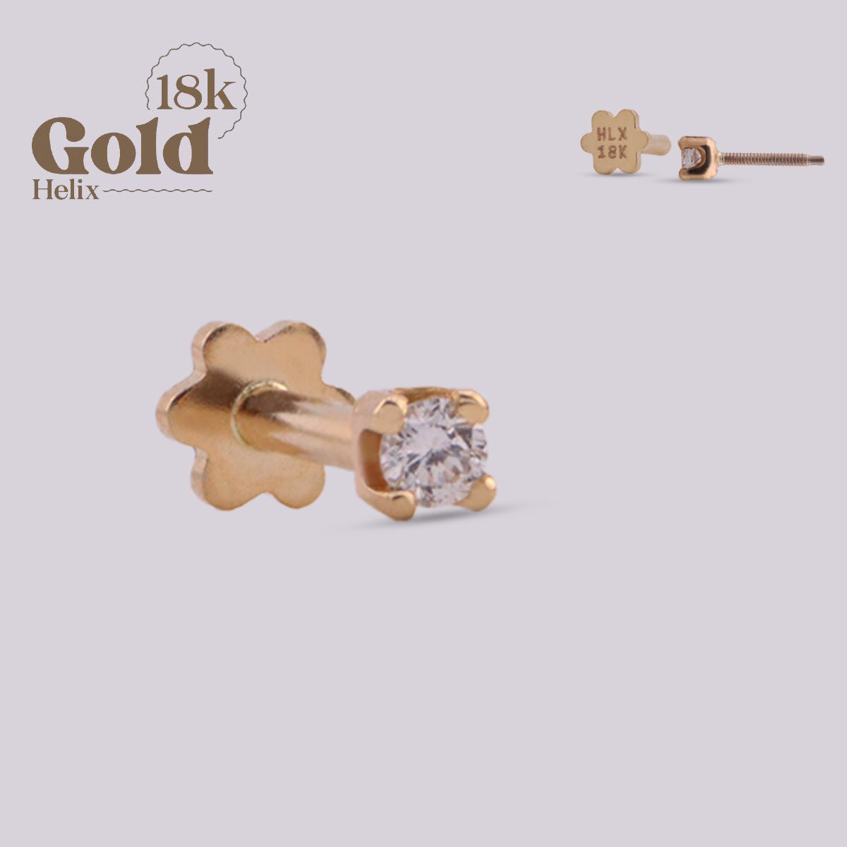 Pendiente para oreja en oro 18K con diamante 2mm - Helix Body Jewelry - Tienda Online de Piercings