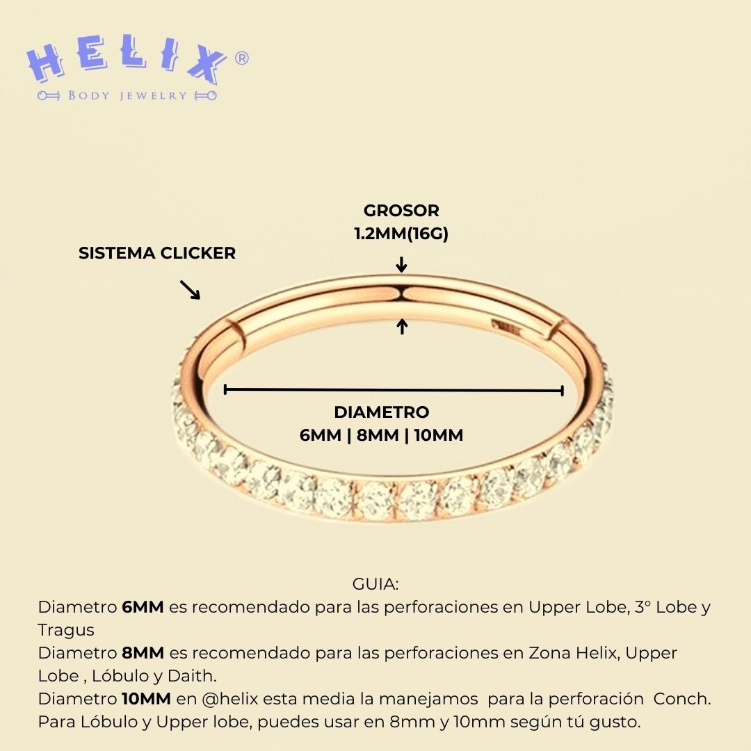 Clicker Zirconia Lateral Oro Rosa - Helix Body Jewelry - Tienda Online de Piercings