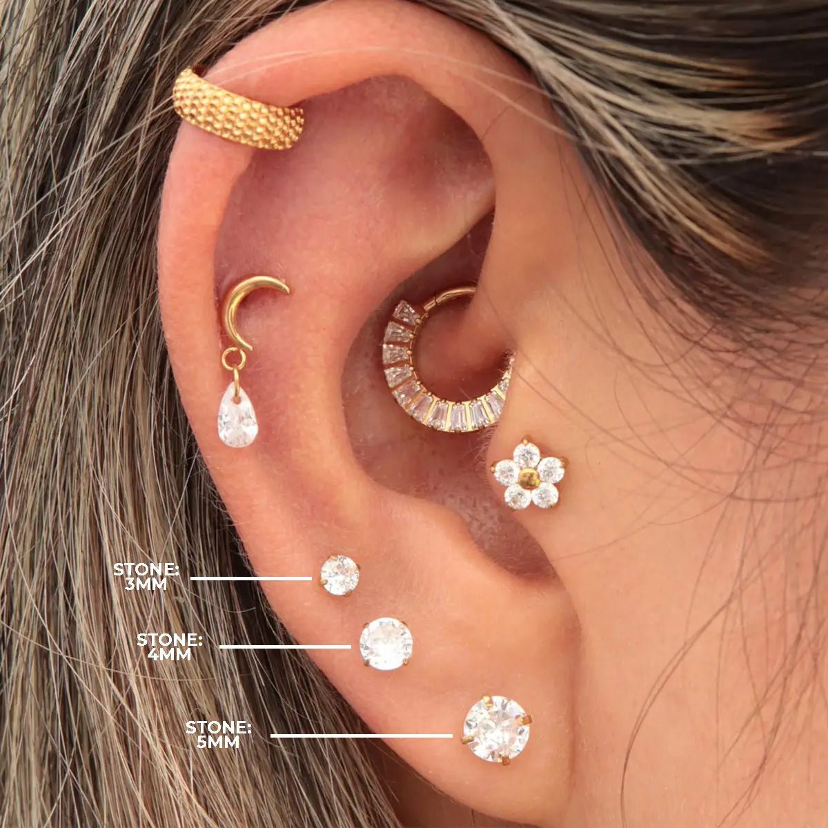 Set Sparkly: Efecto Cascada con Cristales (5, 4 y 3mm) - Helix Body Jewelry - Tienda Online de Piercings
