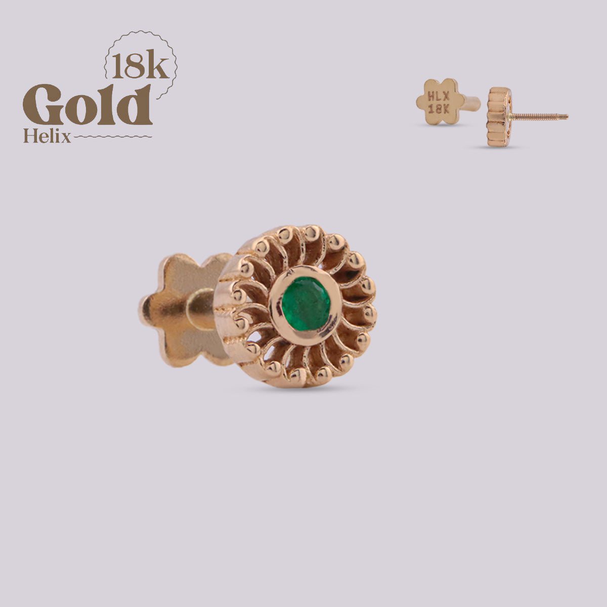 Pendiente labret espirales con esmeralda - Helix Body Jewelry - Tienda Online de Piercings